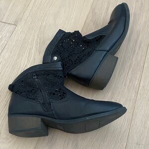 Black Ankle Boots with Crochet Detail